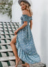 Vestido largo de verano bohemio con escote Bardot y flores Ximena